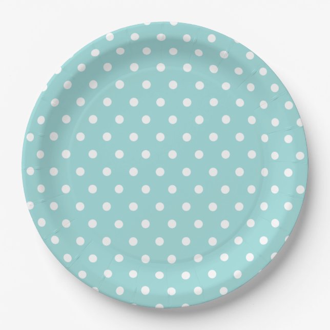 Blue White Polka Dot Pattern Paper Plate (Front)
