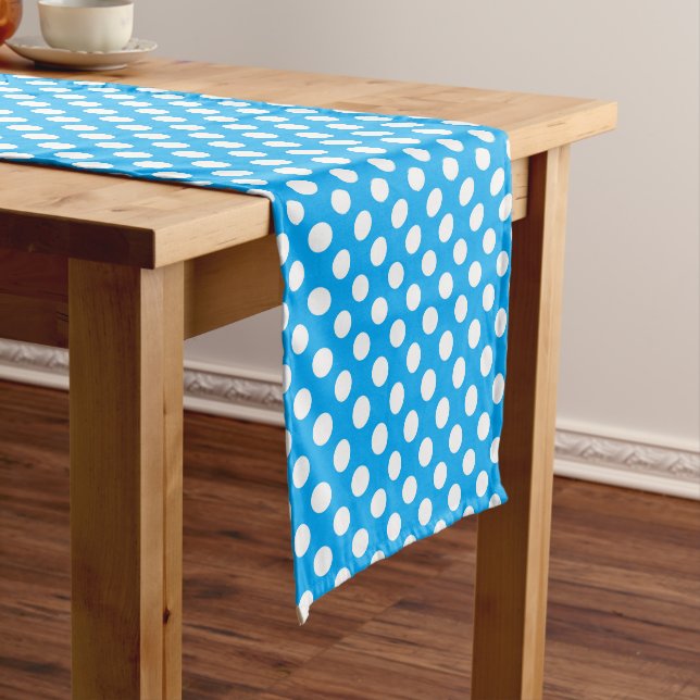 blue white polka dot pattern  short table runner (In Situ)