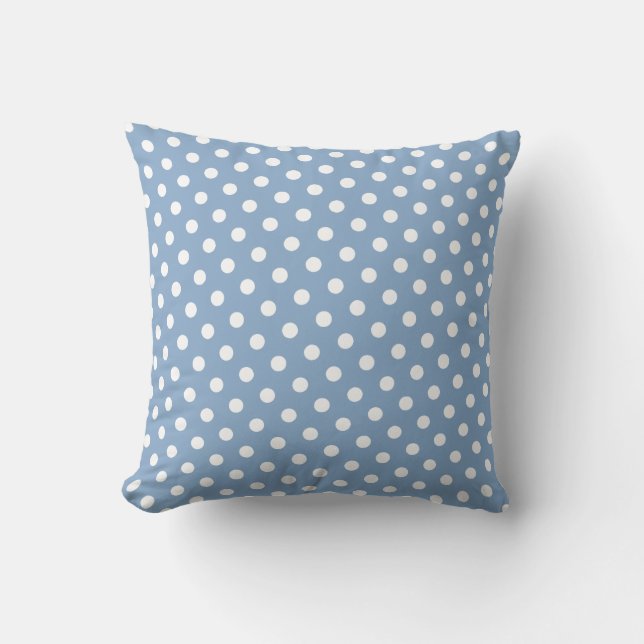 Blue & White Polka Dot Pattern Throw Pillows (Front)
