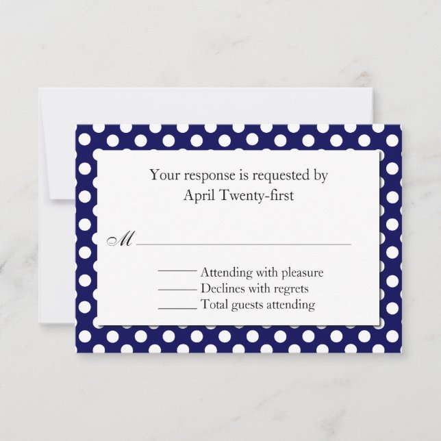 Blue & White Polka Dot Wedding RSVP Card (Front)