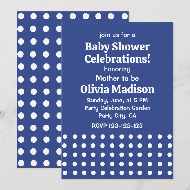 Blue White Polka Dots Baby Shower Invitation (Front/Back)