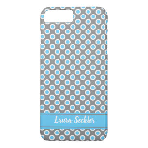 Blue-white polka dots pattern Monogram Case-Mate iPhone Case