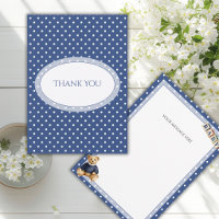Blue & White Polkadot Teddy Bear Flat Thank You