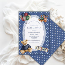 Blue & White Polkadot Teddy Bear Vintage Toys