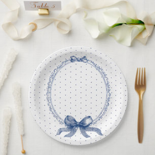 Blue White Polkadot Vintage Elegant  Paper Plate