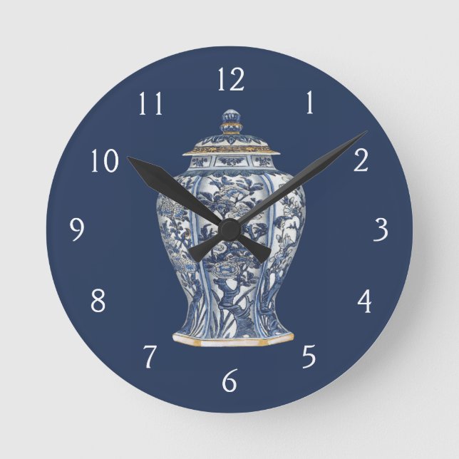 Blue & White Porcelain Vase by Vision Studio Round Clock (Front)