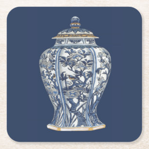 Blue & White Porcelain Vase by Vision Studio Square Paper Coaster