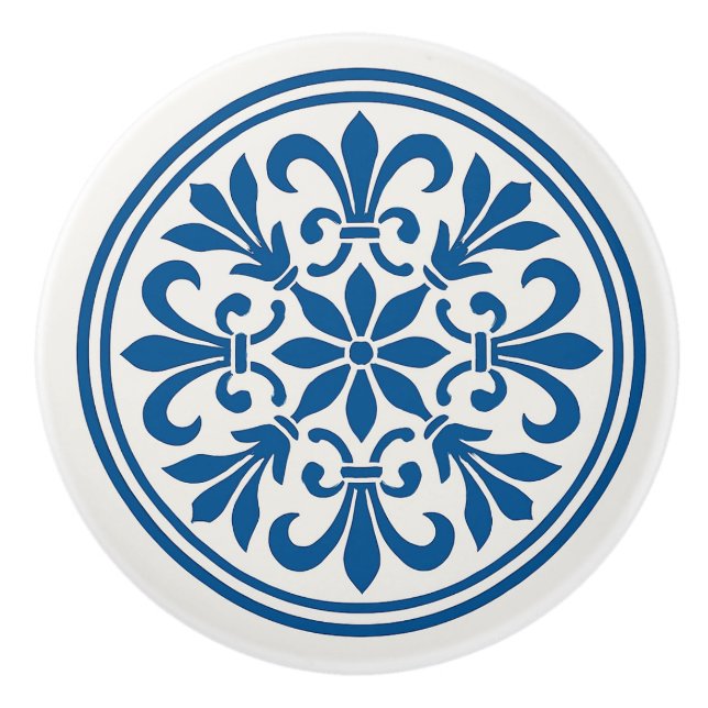Blue & White Portuguese Azulejo Style Ceramic Knob (Front)