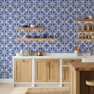 Blue White Portuguese Tile Peel and Stick Wall Dec