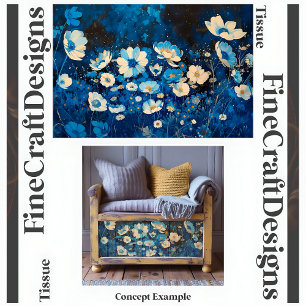 Blue & White Pretty Floral Decoupage Left 143 Tissue Paper