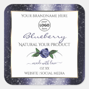 Blue White Product Labels Sparkling Glitter Logo