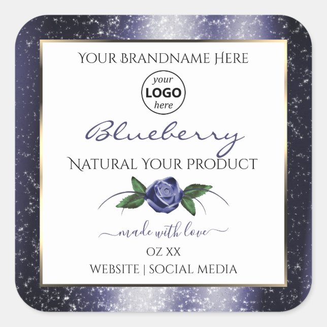 Blue White Product Labels Sparkling Glitter Logo (Front)