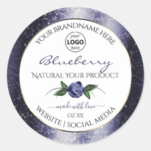 Blue White Product Labels Sparkling Glitter Logo