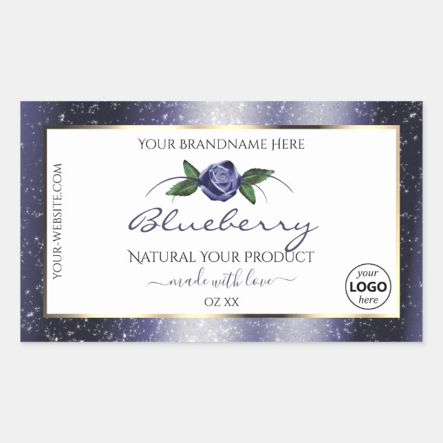Blue White Product Labels Sparkling Glitter Logo (Front)