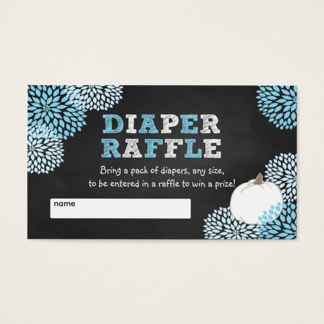 Blue White Pumpkin baby shower raffle tickets (Front)