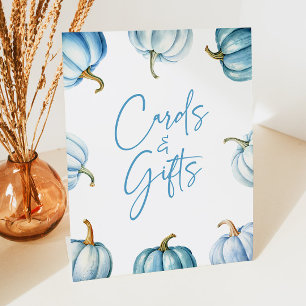 Blue White Pumpkin Fall Autumn Cards & Gifts Sign