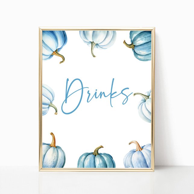 Blue White Pumpkin Fall Autumn Drinks Party Sign (Creator Uploaded)