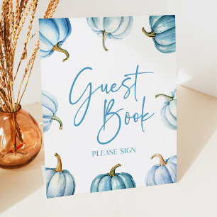 Blue White Pumpkin Fall Autumn Guest Book Pedestal Sign