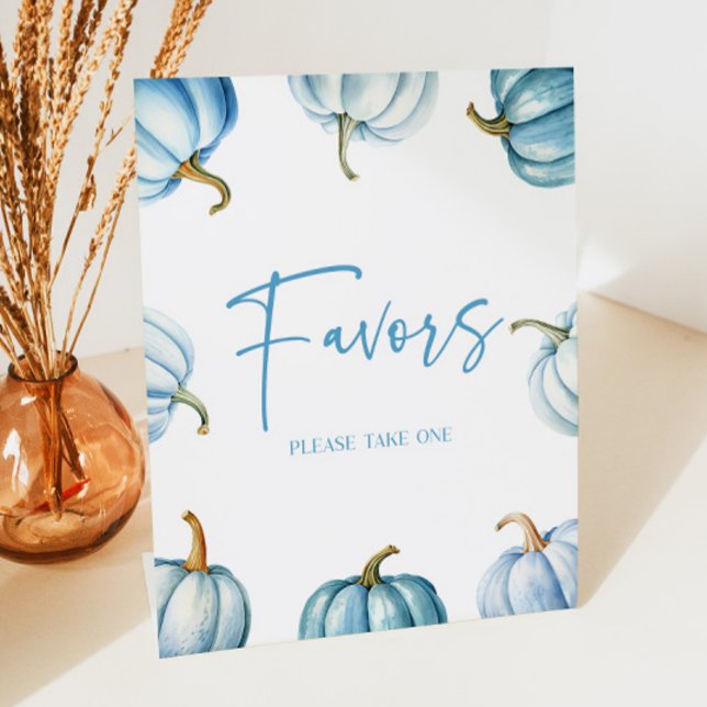 Blue White Pumpkin Fall Autumn Party Favours Pedestal Sign (Creator Uploaded)