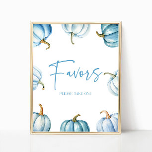 Blue White Pumpkin Fall Autumn Party Favours Sign