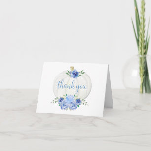 Blue white pumpkin fall floral thank you card