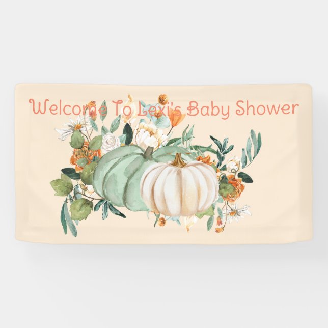 Blue White Pumpkin Fall Flowers Personalised, Banner (Horizontal)