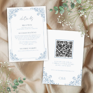 Blue White QR Code Wedding Details Enclosure Card