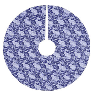 Blue & White Rabbit Bird Christmas Elegant Pattern Brushed Polyester Tree Skirt