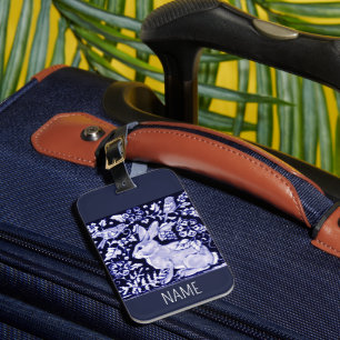 Blue & White Rabbit Bird Luggage Tag Personalise