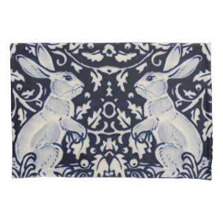Blue & White Rabbit Bunny Elegant Art Full Queen Pillowcase