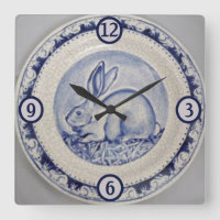 Blue & White Rabbit Bunny Pottery China Dedham Art