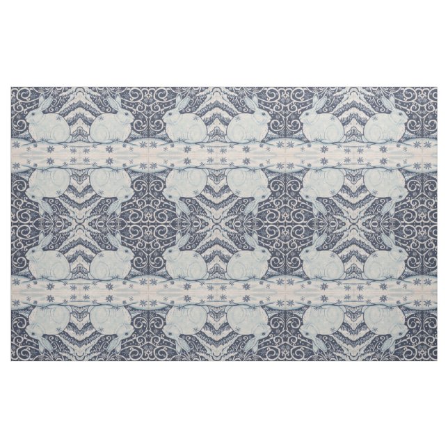 Blue White Rabbit Designer Fabric Winter Christmas (Fat Quarter)