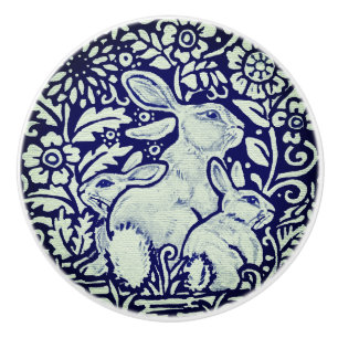 Blue & White Rabbit Family Drawer Pull Knob Dedham