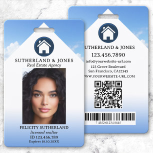 Blue White Real Estate Agent Photo ID  ID Badge