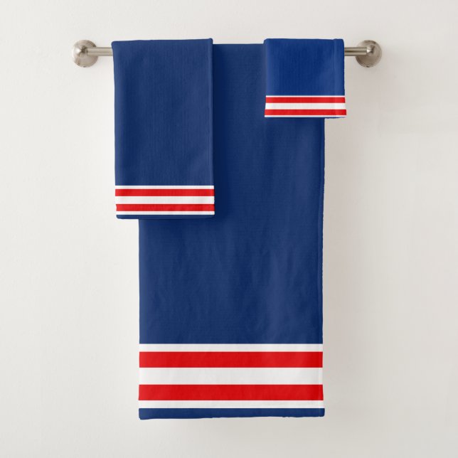 Blue White & Red Bath Towel Set (Insitu)