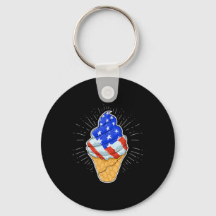 Blue White Red Ice Cream Cone 4th July Independenc Key Ring