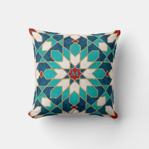 Blue White Red Marble Moroccan Mosaic Monogram Cushion