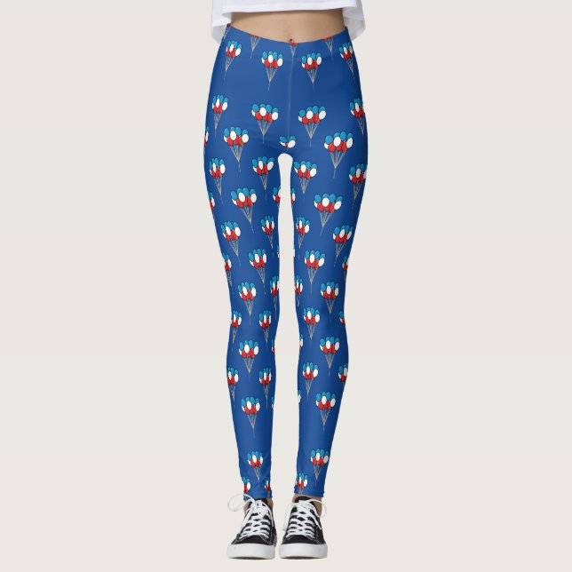 Blue White Red Patriotic Balloons Pattern Leggings (Front)