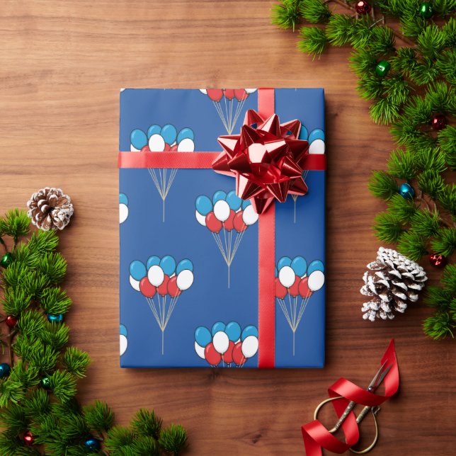 Blue White Red Patriotic Balloons Pattern Wrapping Paper (Holiday Gift)