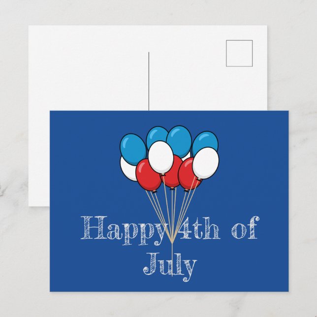 Blue White Red Patriotic Balloons | Personalise Holiday Postcard (Front/Back)