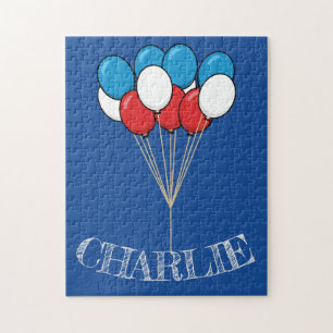 Blue White Red Patriotic Balloons   Personalise Jigsaw Puzzle