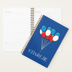 Blue White Red Patriotic Balloons Personalise Planner
