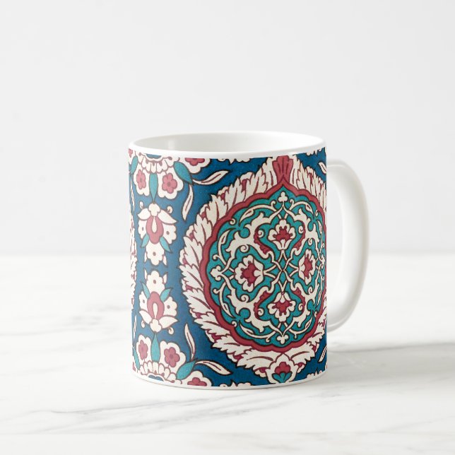 Blue White Red Teal Oriental Azulejo Pattern Coffee Mug (Front Right)