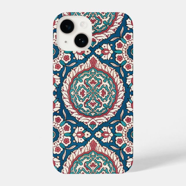 Blue White Red Teal Oriental Azulejo Pattern iPhone Case (Back)