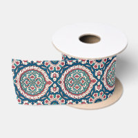 Blue White Red Teal Oriental Azulejo Pattern