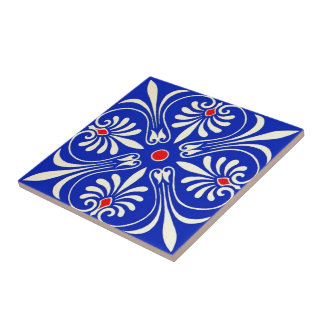 Blue White Red Tile Greek Design Ancient Classic
