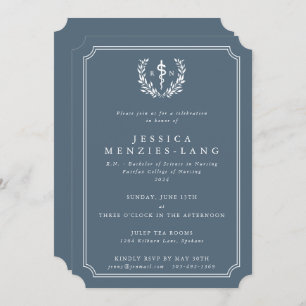 Blue/White Registered Nurse Asclepius Graduation Invitation