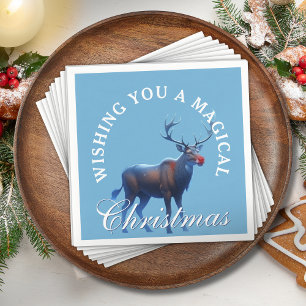 Blue White Reindeer Wonderland Christmas Party Napkin