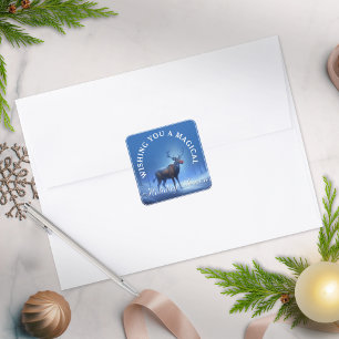 Blue White Reindeer Wonderland Holiday  Square Sticker