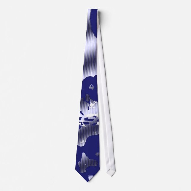 Blue, White Retro Art Stripes Pattern 2 Tie (Front)